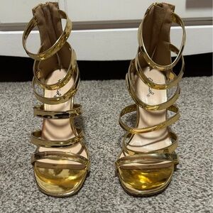 Qupid Shiny Gold Strappy Heels